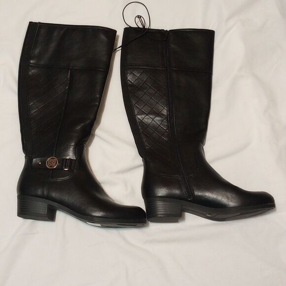 Black Liz Claiborne Knee High Boots 8.5 Wide Calf NWT - Picture 3 of 13